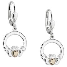 Irish Earrings | 10k Gold Heart Sterling Silver Claddagh Earrings Product Image
