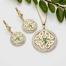 Alternate image for Irish Earrings | 10k Gold Diamond & Emerald Trinity Knot Celtic Earrings