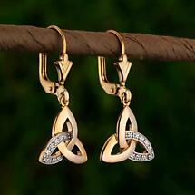 Alternate image for Irish Earrings | 14k Yellow Gold Stud Trinity Knot Diamond Earrings