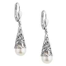 Irish Earrings | Sterling Silver Glass Pearl Trinity Knot Earrings Product Image