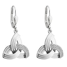 Irish Earrings | Sterling Silver Crystal Edge Trinity Knot Earrings Product Image