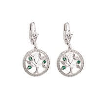 Irish Earrings | 14k White Gold Diamond & Emerald Celtic Tree of Life Earrings Product Image