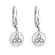 Irish Earrings | Sterling Silver Circle Drop Crystal Celtic Trinity Knot Earrings Product Image