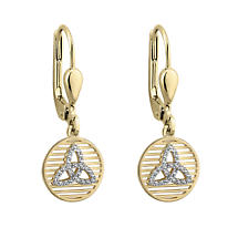 Irish Earrings | Vermeil Gold Overlay Sterling Silver Circle Drop Crystal Celtic Trinity Knot Earrings Product Image