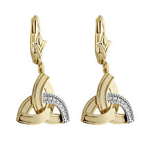 Irish Earrings | 14k Gold Diamond Drop Celtic Trinity Knot Earrings Product Image