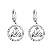 Irish Earrings | Sterling Silver Crystal Round Drop Celtic Trinity Knot Earrings Product Image