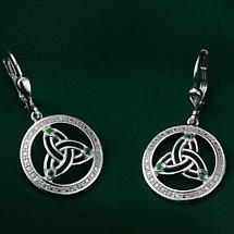 Alternate image for Irish Earrings | Sterling Silver Crystal Round Drop Celtic Trinity Knot Earrings
