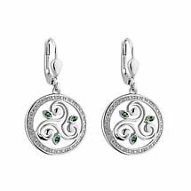 Alternate image for Irish Earrings | Sterling Silver Crystal Round Drop Celtic Spiral Triskele Earrings