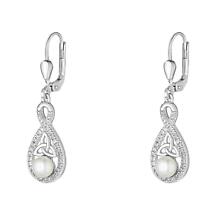 Alternate image for Irish Earrings | Sterling Silver Twisted Crystal Trinity Knot Pearl Earrings