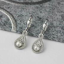 Alternate image for Irish Earrings | Sterling Silver Twisted Crystal Trinity Knot Pearl Earrings