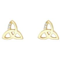 Irish Earrings | 10k Gold Crystal Trinity Knot Stud Earrings Product Image