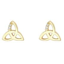 Irish Earrings | 10k Gold Crystal Trinity Knot Stud Earrings Product Image