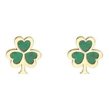 Irish Earrings | 10k Gold Malachite Shamrock Stud Earrings Product Image