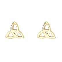 Irish Earrings | 9k Gold Cubic Zirconia Accent Stud Trinity Knot Earrings Product Image