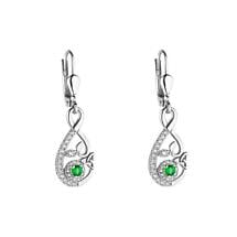 Irish Earrings | Sterling Silver Green Crystal Ornate Celtic Trinity Knot Drop Earrings Product Image