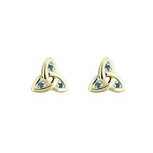 Alternate image for Irish Earrings | 9k Gold Green Agate Stud Trinity Knot Earrings