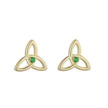 Irish Earrings | 9k Gold Green Crystal Stud Trinity Knot Earrings Product Image