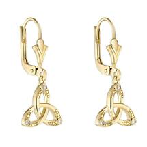 Irish Earrings | 9k Gold Cubic Zirconia Floating Trinity Knot Drop Earrings Product Image