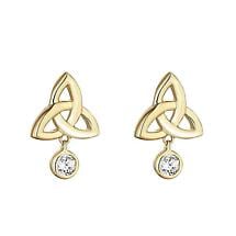 Irish Earrings | 9k Gold Cubic Zirconia Floating Stud Trinity Knot Earrings Product Image