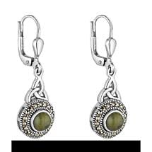 Irish Earrings | Sterling Silver Drop Marcasite Celtic Trinity Knot Earrings Product Image