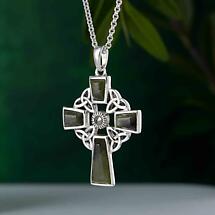 Alternate image for Celtic Pendant - Sterling Silver and Connemara Marble Celtic Cross Pendant with Chain