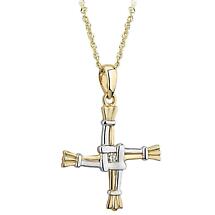 Irish Necklace - 14k Two Tone Gold and Diamond St. Bridget's Cross Pendant with Chain Product Image