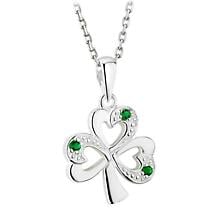 Irish Necklace - Sterling Silver and Green Stone Shamrock Pendant with Chain Product Image