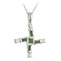 Irish Necklace - Sterling Silver Connemara Marble St. Bridget's Cross Pendant with Chain Product Image