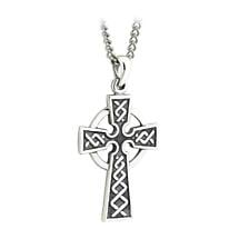 First Communion Sterling Silver Embossed Celtic Cross Pendant with Chain Product Image