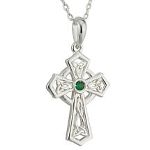Irish Necklace | Sterling Silver Green Crystal Celtic Knot Cross Pendant Product Image