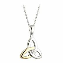 Irish Necklace | Diamond Sterling Silver and 10k Yellow Gold Celtic Trinity Knot Pendant Product Image