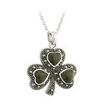 Irish Necklace - Sterling Silver Connemara Marble Marcasite Shamrock Pendant Product Image