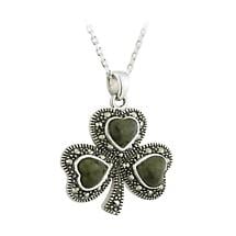 Alternate image for Irish Necklace - Sterling Silver Connemara Marble Marcasite Shamrock Pendant