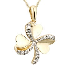 Irish Necklace | 14k Gold Diamond Shamrock Pendant Product Image