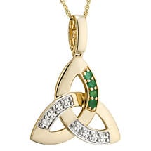 Irish Necklace | 14k Gold Diamond & Emerald Trinity Knot Pendant Product Image