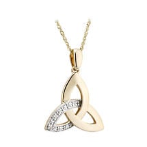 Alternate image for Irish Necklace | 14k Yellow Gold Trinity Knot Diamond Pendant
