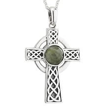 Irish Necklace | Sterling Silver Connemara Marble Celtic  Knot Cross Pendant Product Image