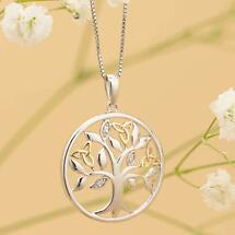 Alternate image for Irish Necklace | Diamond Sterling Silver and 10k Yellow Gold Celtic Tree of Life Pendant