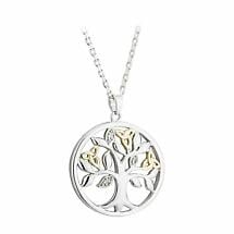 Alternate image for Irish Necklace | Diamond Sterling Silver and 10k Yellow Gold Celtic Tree of Life Pendant