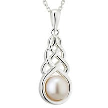 Irish Necklace - Sterling Silver Pearl Celtic Knot Pendant Product Image