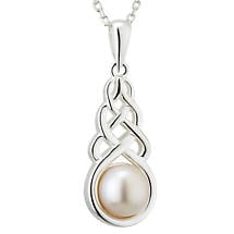 Alternate image for Irish Necklace - Sterling Silver Pearl Celtic Knot Pendant