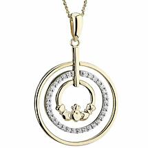 Irish Necklace | 14k Yellow & White Gold Circle Claddagh Pendant Product Image