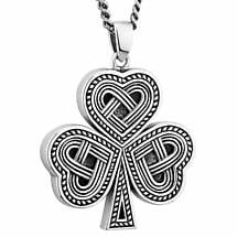 Mens Irish Jewelry | Sterling Silver Celtic Knot Shamrock Pendant Product Image
