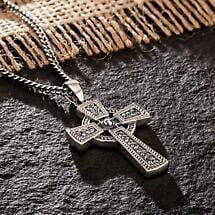 Alternate image for Irish Necklace | Mens Sterling Silver Oxidized Celtic Cross Pendant