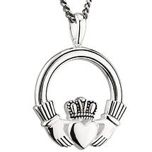 Irish Necklace | Sterling Silver Large Oxidized Claddagh Pendant Product Image