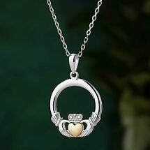 Alternate image for Irish Necklace | 10k Gold Heart Sterling Silver Claddagh Pendant