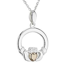 Irish Necklace | 10k Gold Heart Sterling Silver Claddagh Pendant Product Image