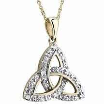 Alternate image for Irish Necklace | 10k White & Yellow Gold Diamond & Emerald Trinity Knot Pendant