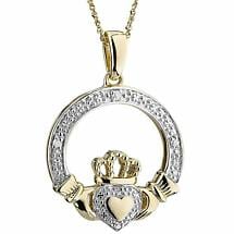 Alternate image for Irish Necklace | 10k Gold Heart Diamond Claddagh Pendant