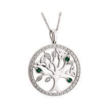 Irish Necklace | 14k White Gold Diamond & Emerald Celtic Pendant Product Image
